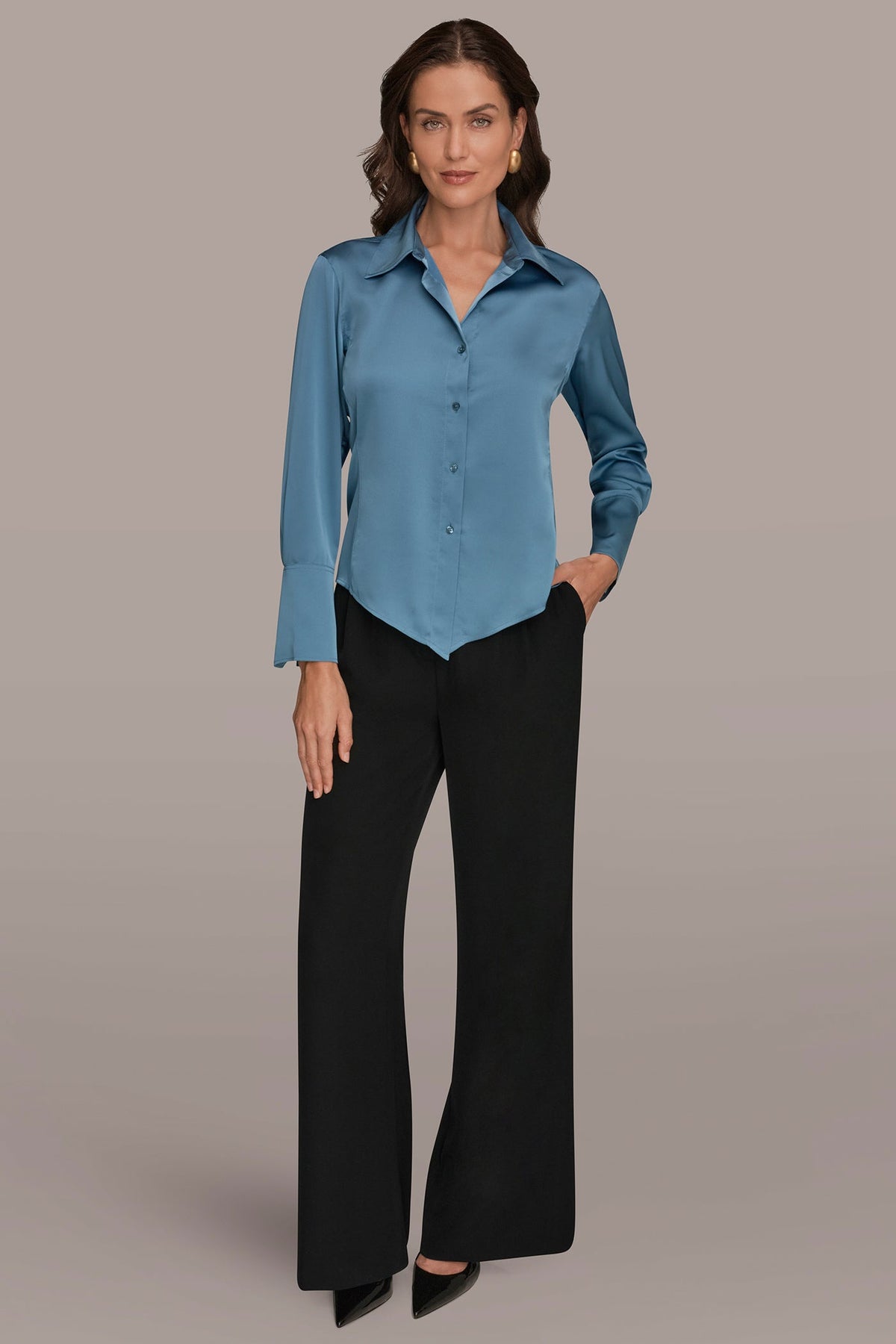 SATIN HIGH-LOW BLOUSE - Washed Indigo