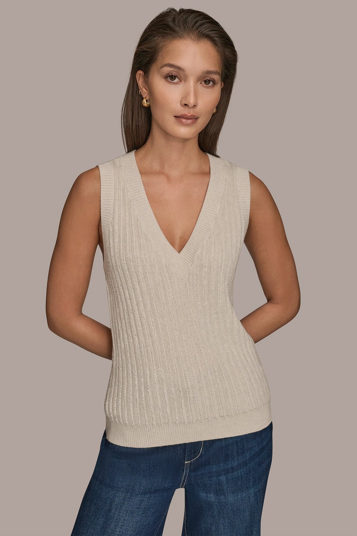LOOP STITCH SWEATER VEST - CREAM/SILVER