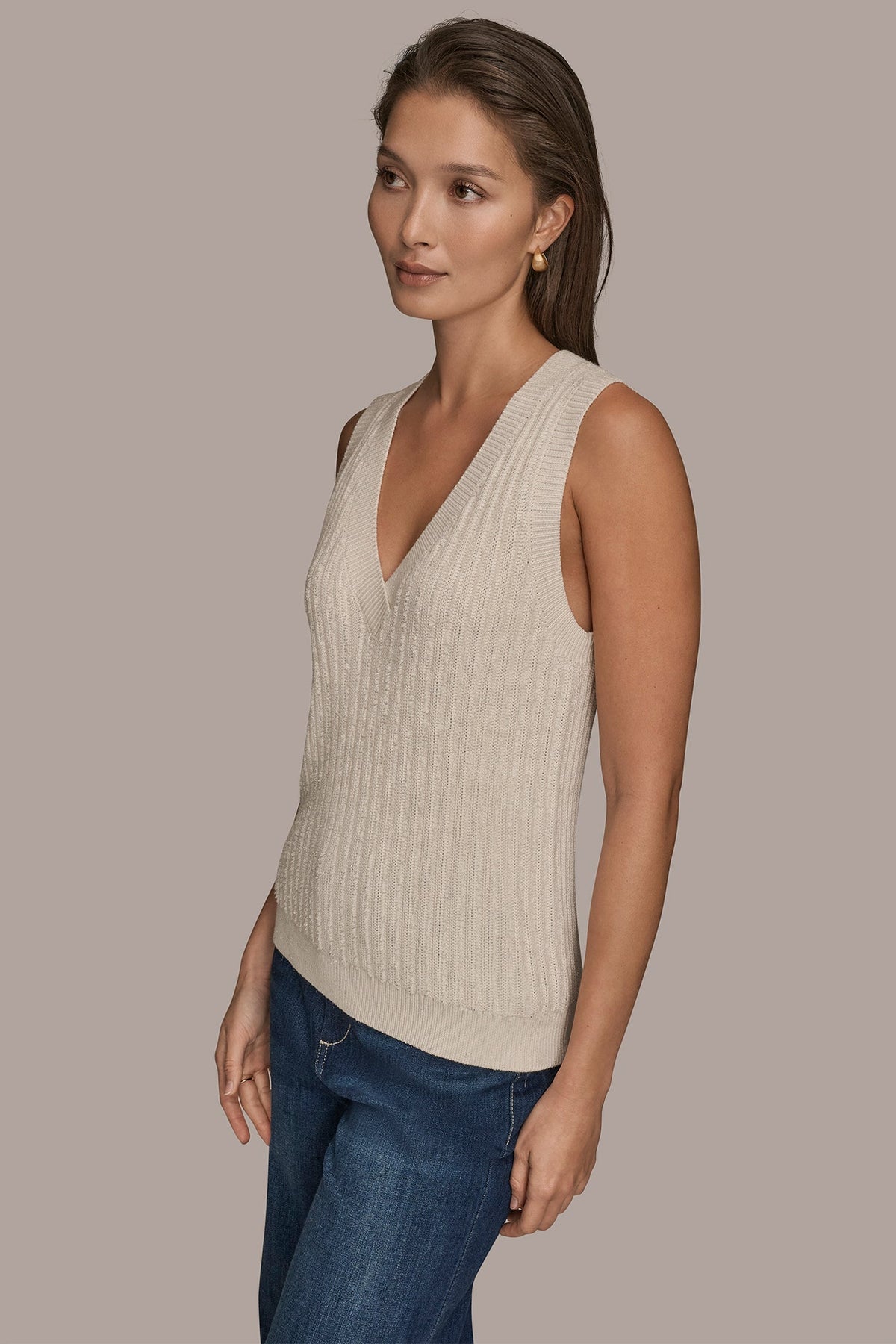 LOOP STITCH SWEATER VEST - CREAM/SILVER