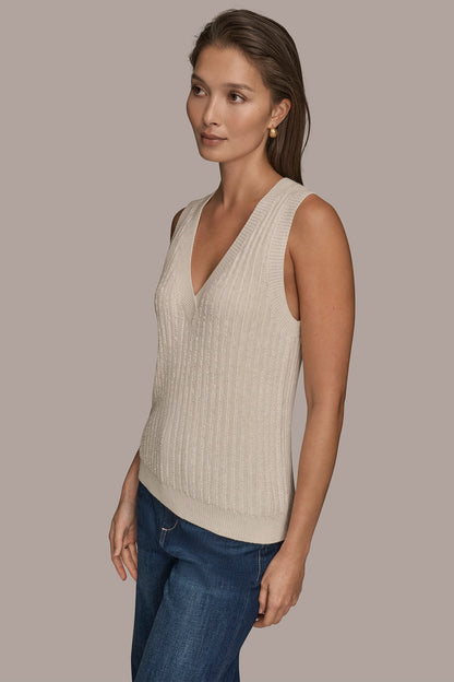 LOOP STITCH SWEATER VEST - CREAM/SILVER