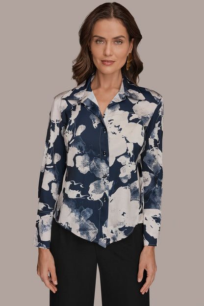 FLORAL PRINT HIGH-LOW BLOUSE - Nightfall Multi