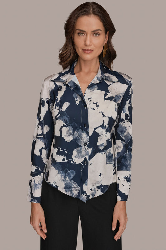 FLORAL PRINT HIGH-LOW BLOUSE - Nightfall Multi