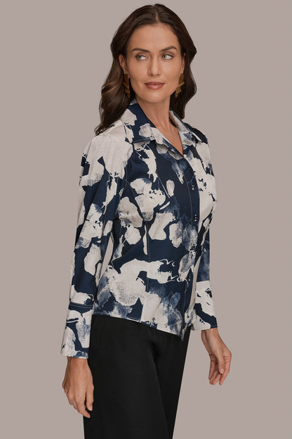 FLORAL PRINT HIGH-LOW BLOUSE - Nightfall Multi