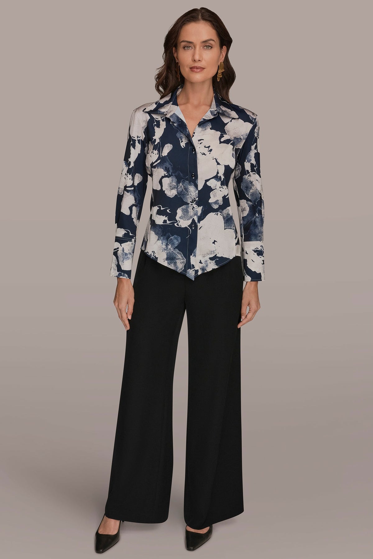 FLORAL PRINT HIGH-LOW BLOUSE - Nightfall Multi