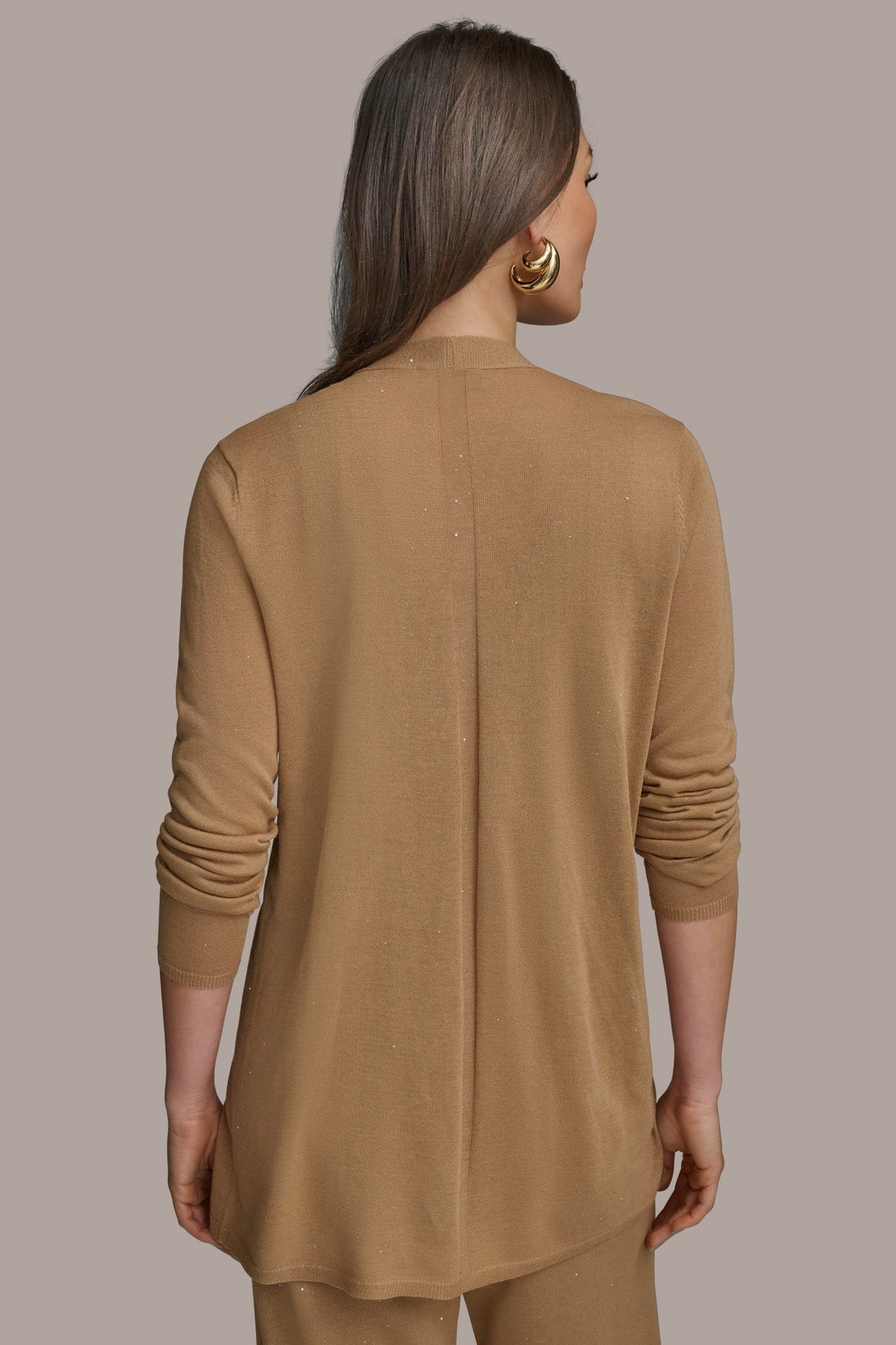 LONG SLEEVE RIB OPEN CARDIGAN - Hazelnut