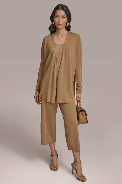 LONG SLEEVE RIB OPEN CARDIGAN - Hazelnut