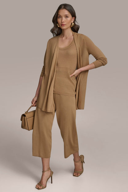 LONG SLEEVE RIB OPEN CARDIGAN - Hazelnut