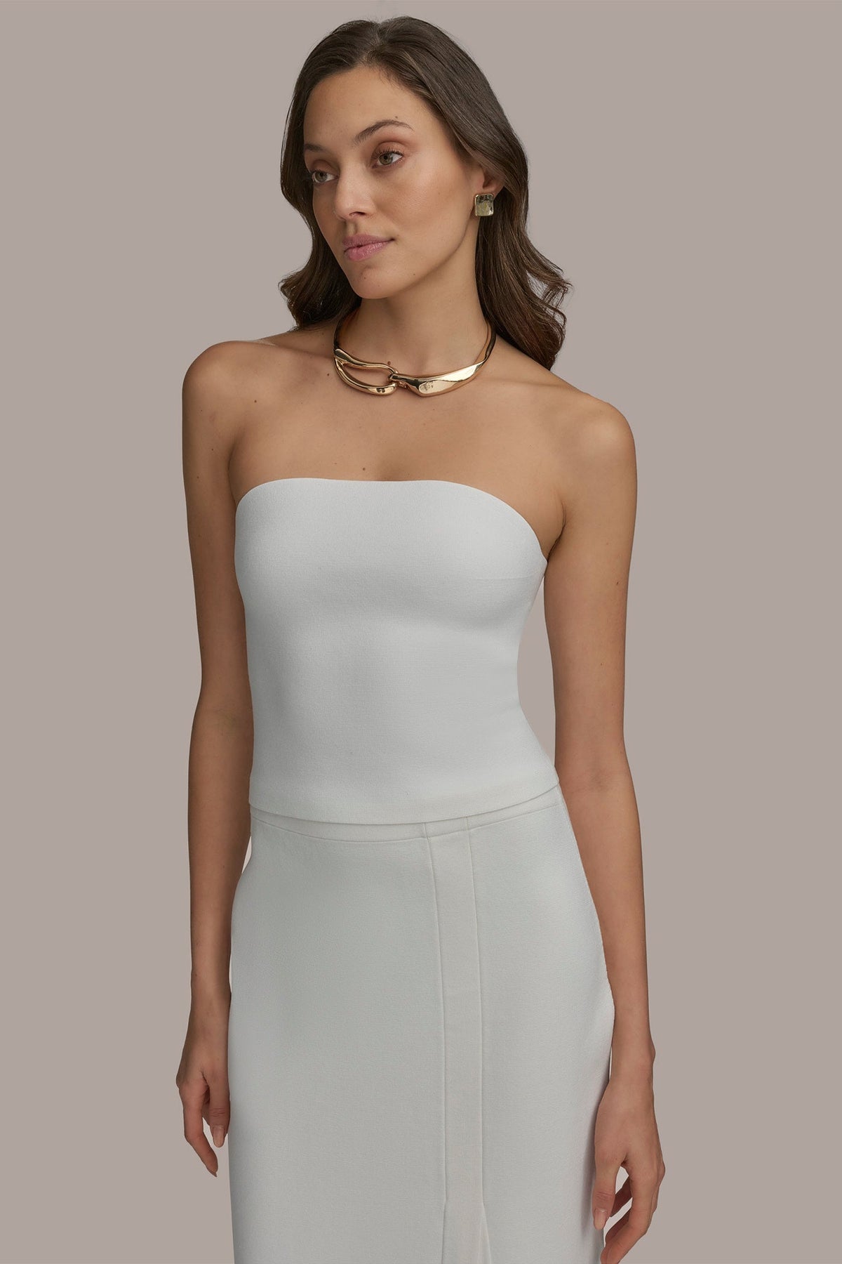 SWEATER BANDEAU TOP - CREAM