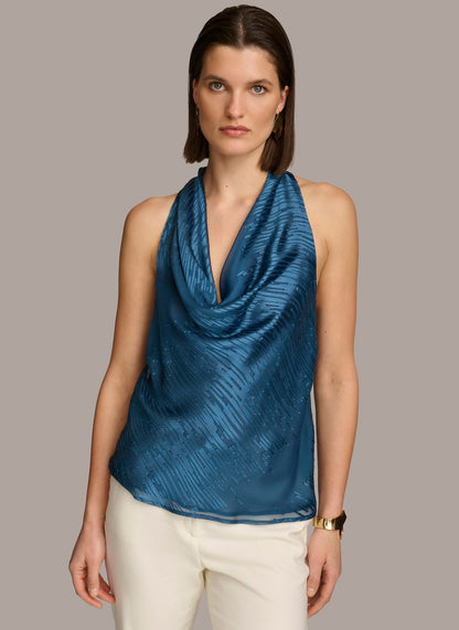 BURNOUT COWL NECK TOP - Tide Navy