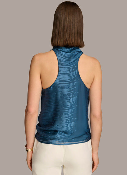 BURNOUT COWL NECK TOP - Tide Navy