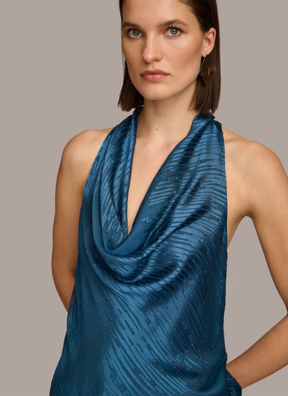 BURNOUT COWL NECK TOP - Tide Navy