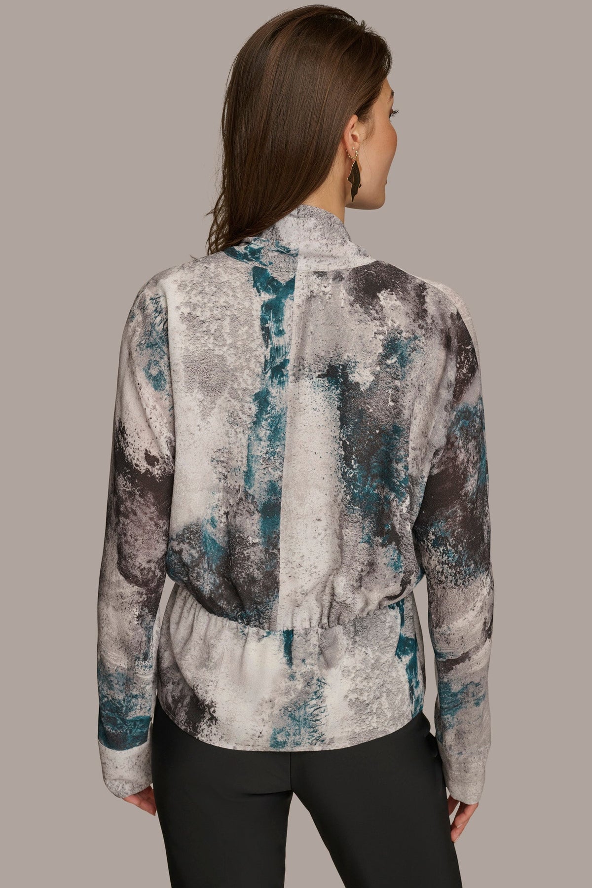 PRINTED FAUX WRAP BLOUSE - PEACOCK MULTI