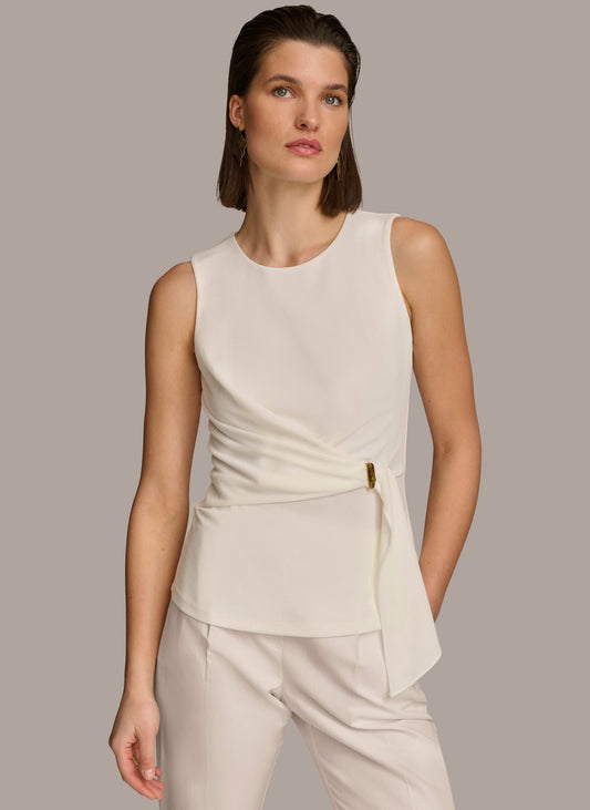 CREW NECK WRAP TOP - Cream