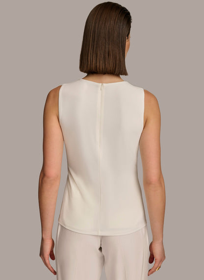CREW NECK WRAP TOP - Cream