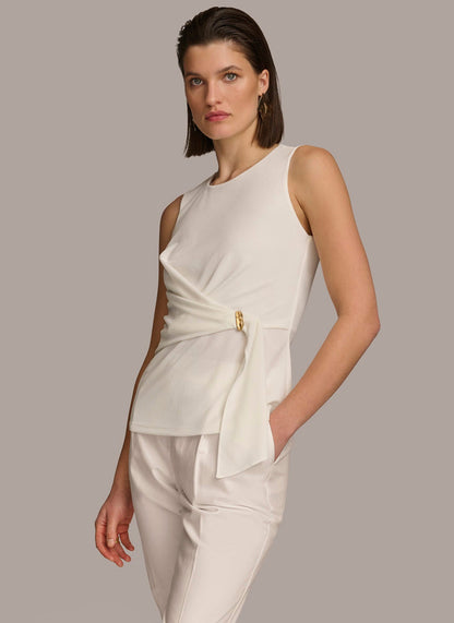 CREW NECK WRAP TOP - Cream