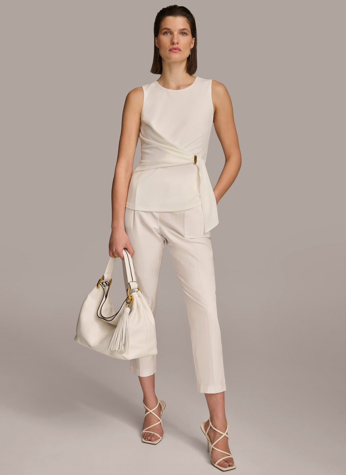CREW NECK WRAP TOP - Cream