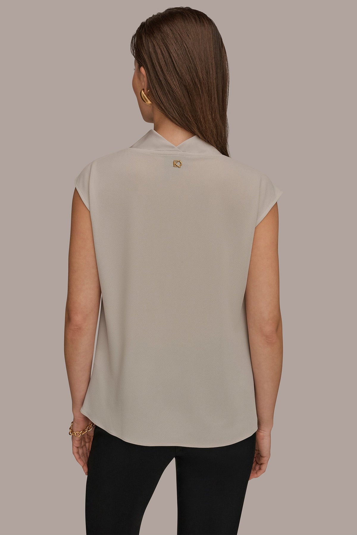 MIXED MEDIA COWL-NECK TOP - Tuscan Grey