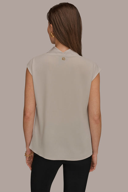 MIXED MEDIA COWL-NECK TOP - Tuscan Grey