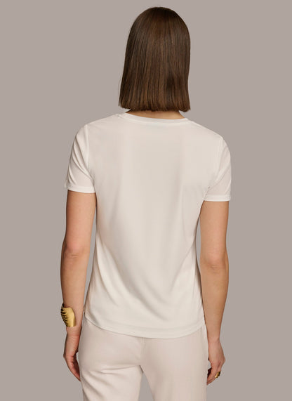 CREW NECK RUCHED TEE - Cream