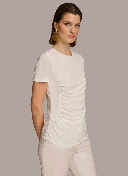 CREW NECK RUCHED TEE - Cream
