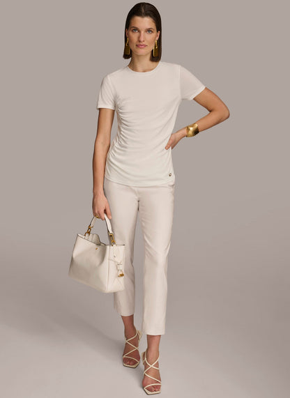 CREW NECK RUCHED TEE - Cream