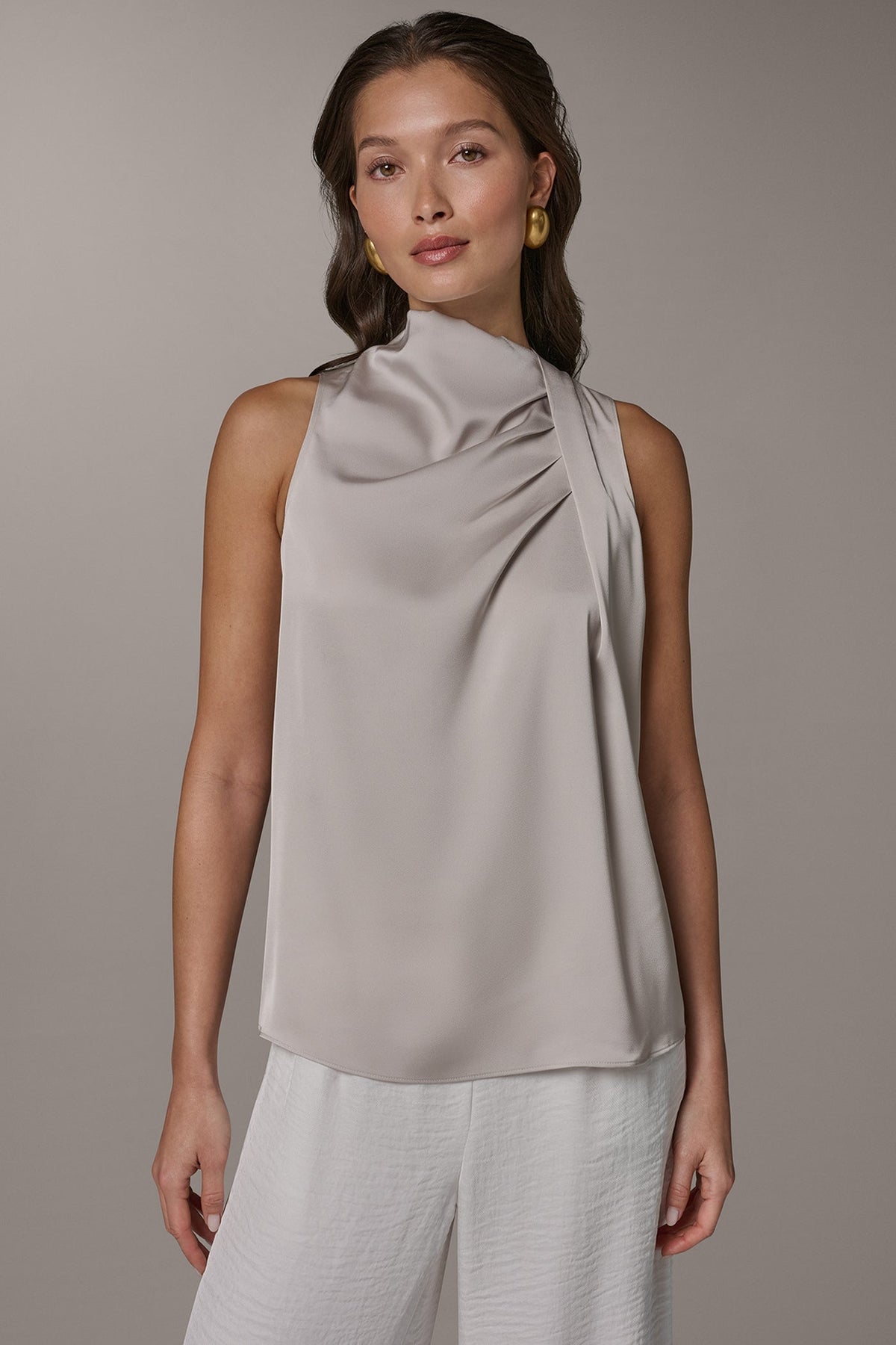 TWIST DRAPE SHOULDER BLOUSE - Tuscan Grey
