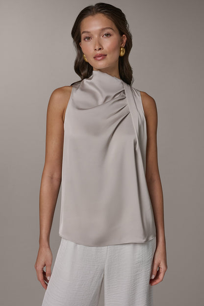 TWIST DRAPE SHOULDER BLOUSE - Tuscan Grey