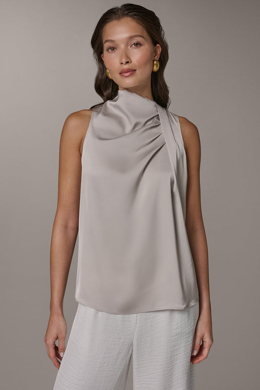 TWIST DRAPE SHOULDER BLOUSE - Tuscan Grey