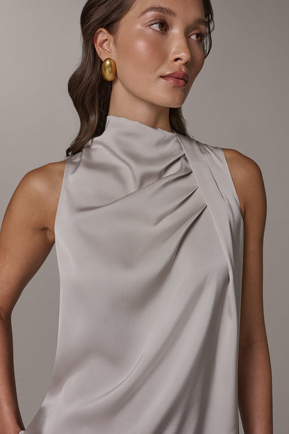 TWIST DRAPE SHOULDER BLOUSE - Tuscan Grey