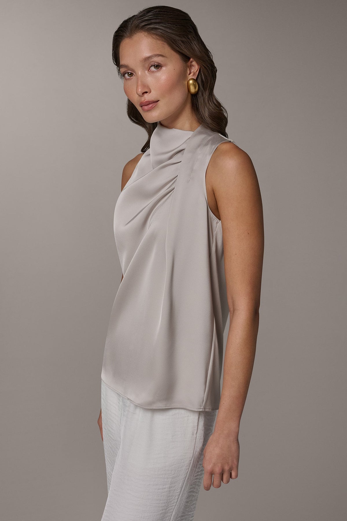 TWIST DRAPE SHOULDER BLOUSE - Tuscan Grey