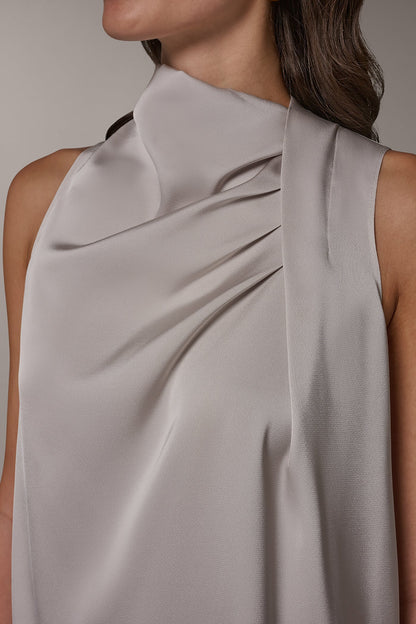 TWIST DRAPE SHOULDER BLOUSE - Tuscan Grey