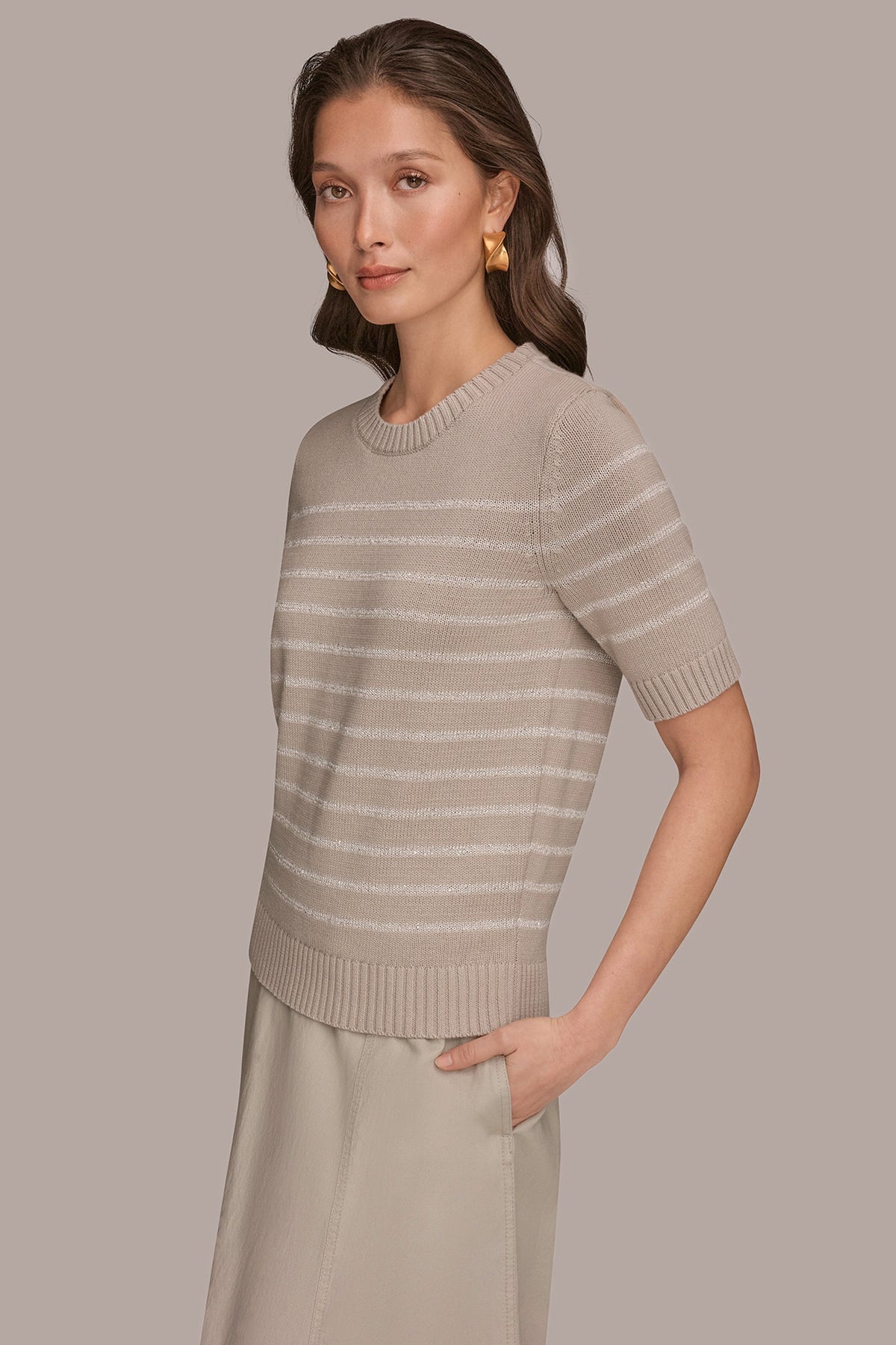 SEQUIN STRIPE SWEATER - Tuscan Grey