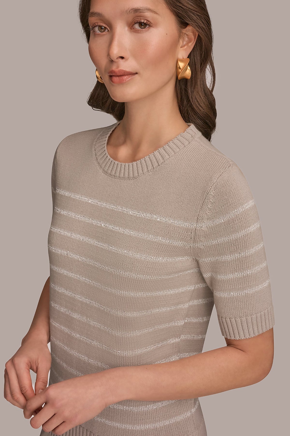 SEQUIN STRIPE SWEATER - Tuscan Grey