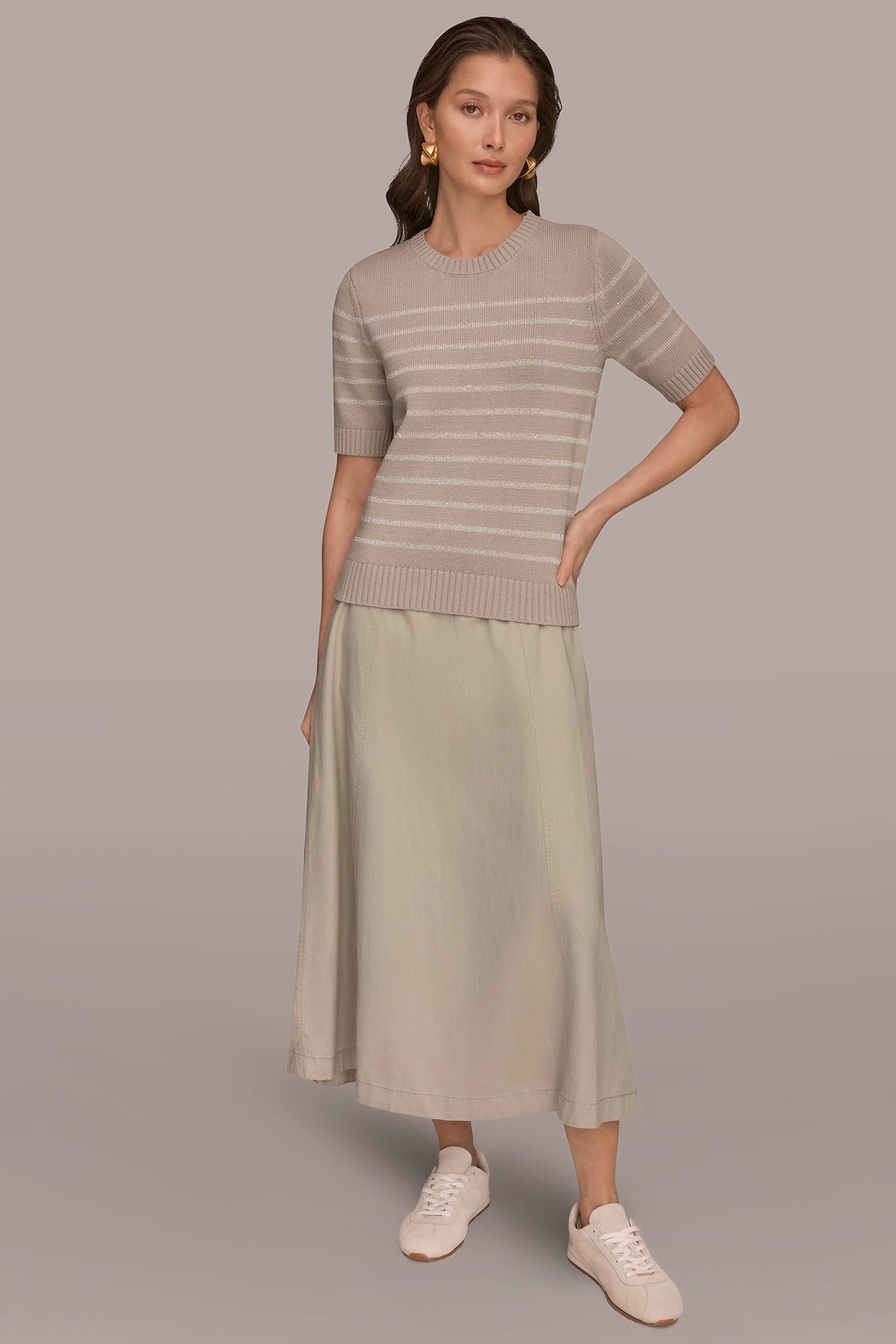 SEQUIN STRIPE SWEATER - Tuscan Grey