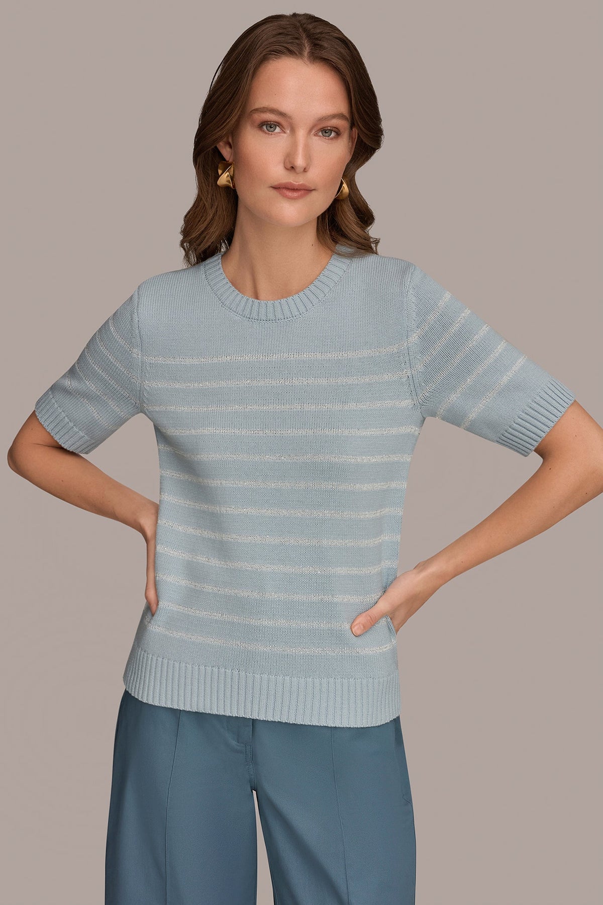 SEQUIN STRIPE SWEATER - Sea Mist