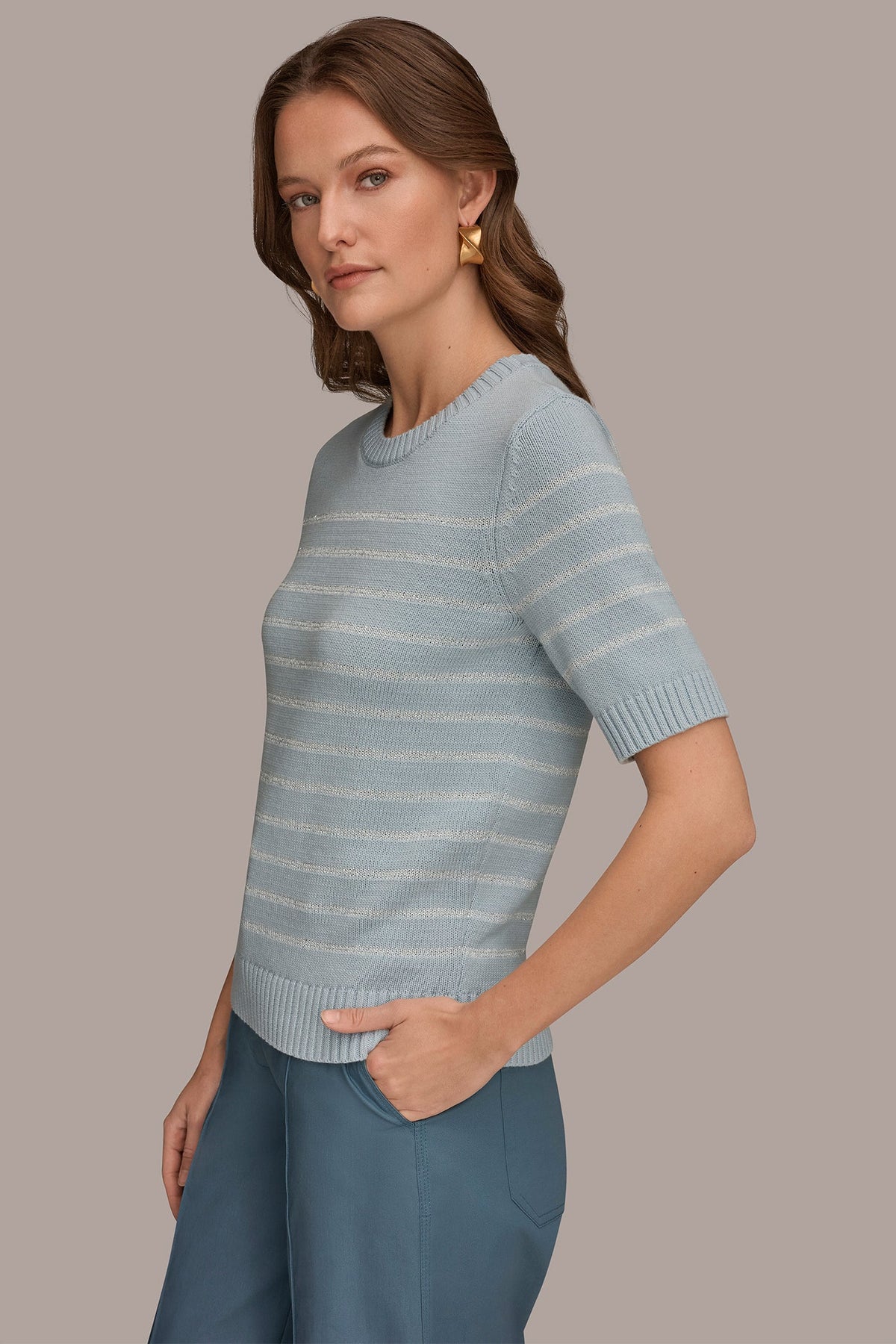 SEQUIN STRIPE SWEATER - Sea Mist