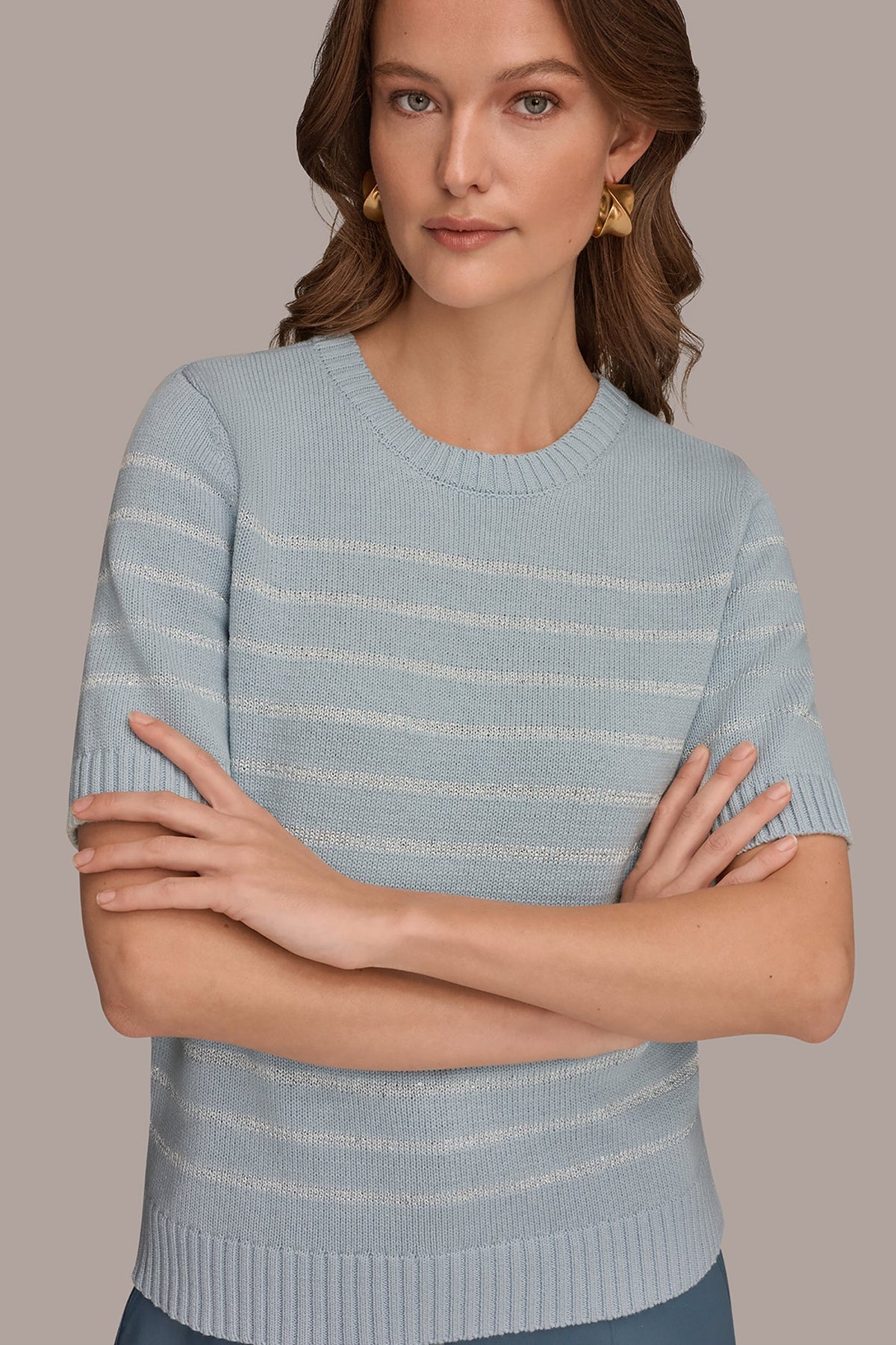 SEQUIN STRIPE SWEATER - Sea Mist