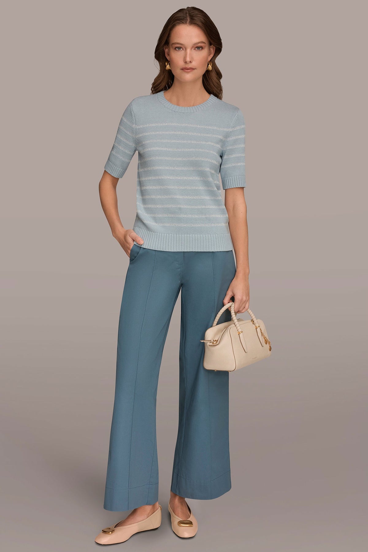 SEQUIN STRIPE SWEATER - Sea Mist