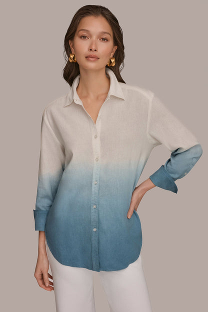 LINEN-BLEND DIP-DYED STRIPED SHIRT - Washed Indigo Dip Dye
