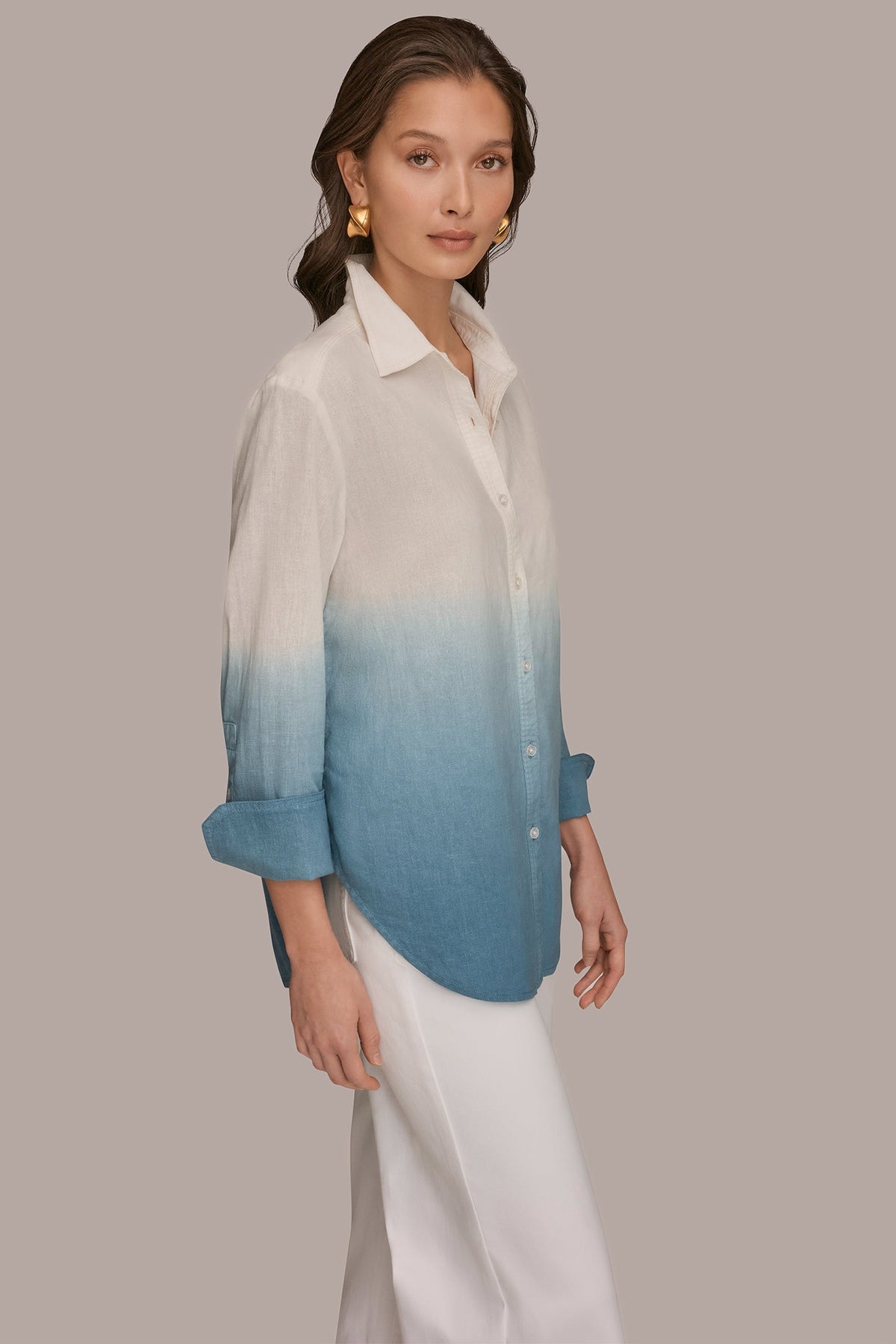 LINEN-BLEND DIP-DYED STRIPED SHIRT - Washed Indigo Dip Dye