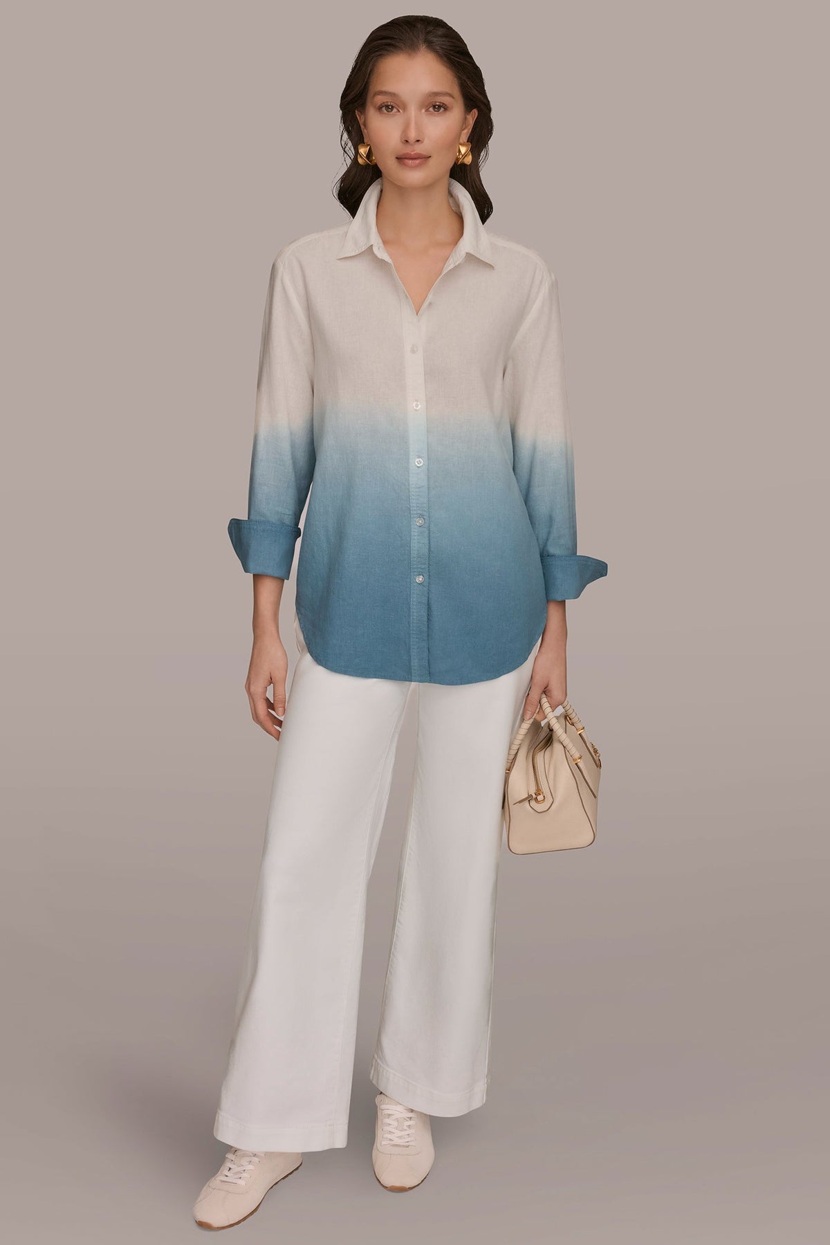 LINEN-BLEND DIP-DYED STRIPED SHIRT - Washed Indigo Dip Dye