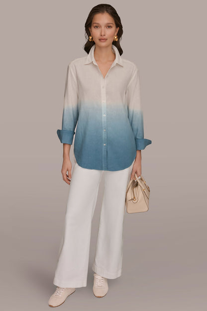 LINEN-BLEND DIP-DYED STRIPED SHIRT - Washed Indigo Dip Dye