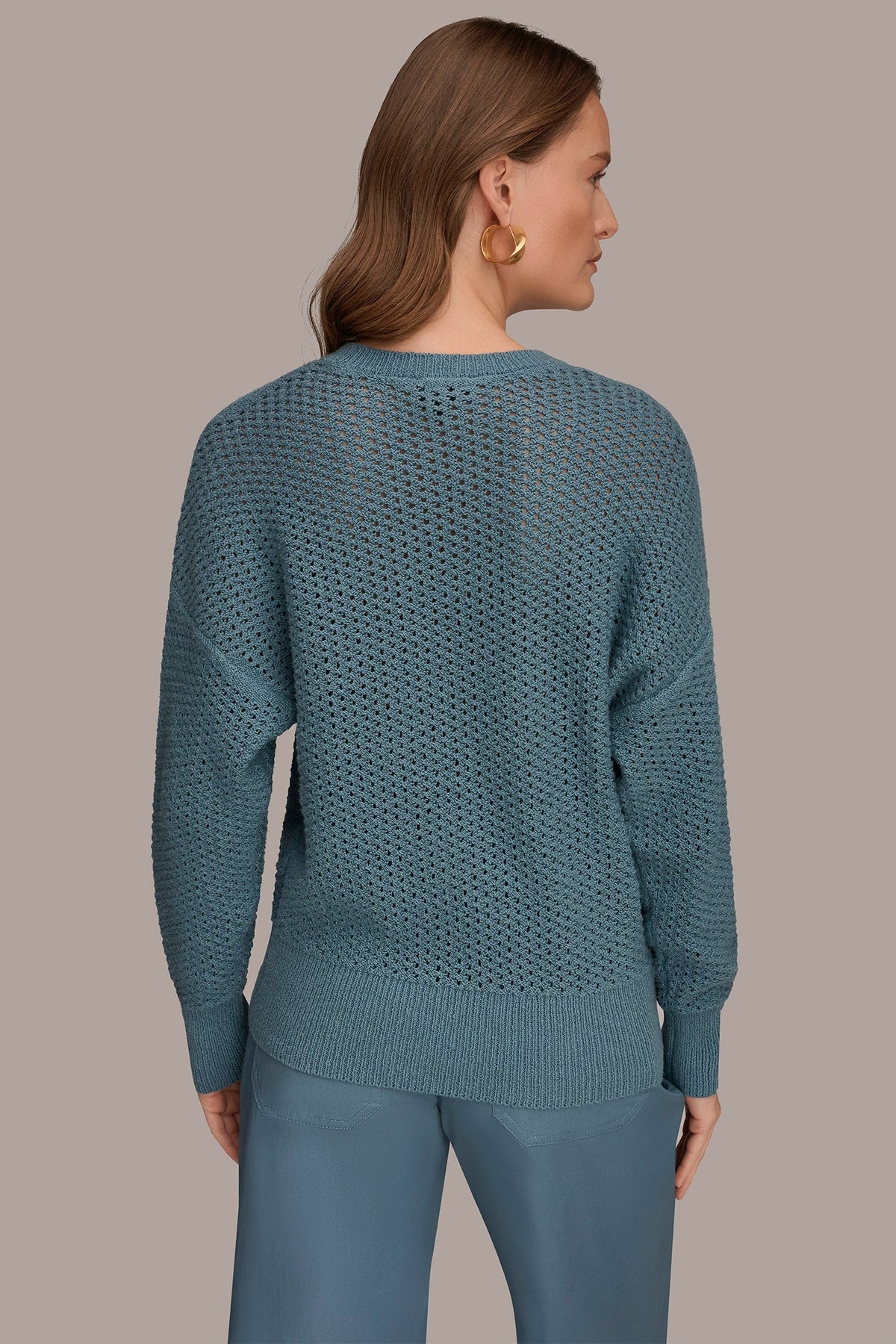 LONG SLEEVE OPEN STITCH SWEATER - Washed Indigo