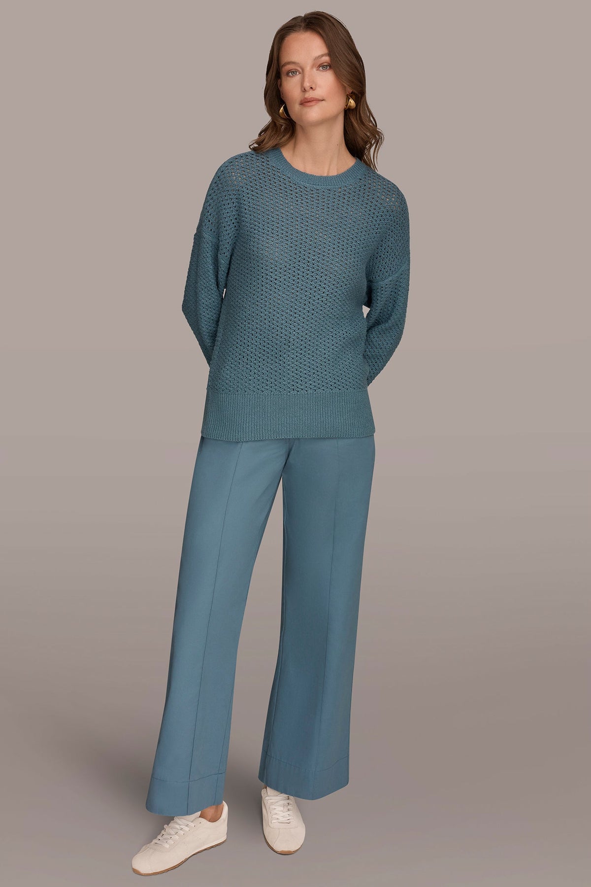 LONG SLEEVE OPEN STITCH SWEATER - Washed Indigo