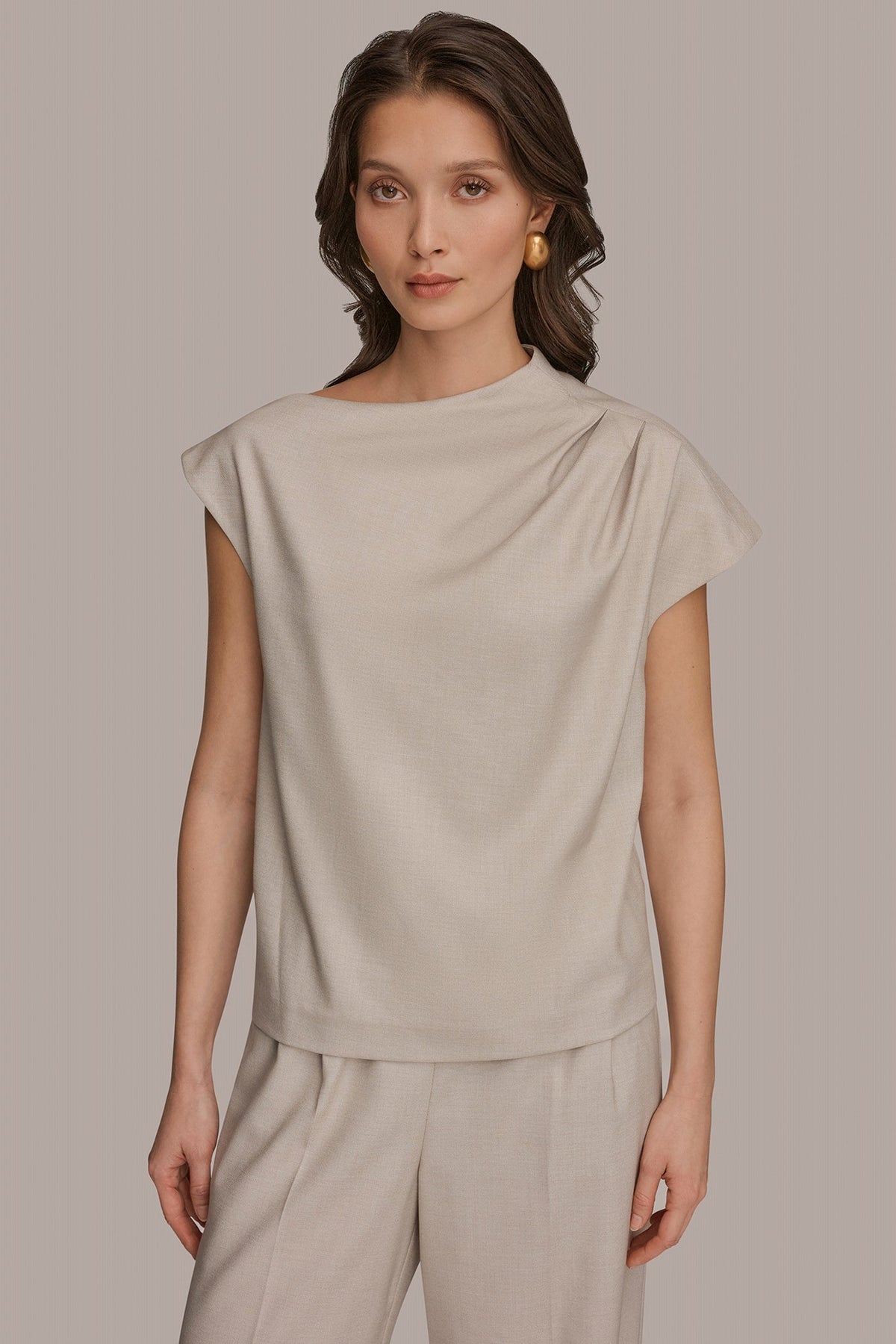 ASYMMETRIC DRAPE BLOUSE - Tuscan Grey