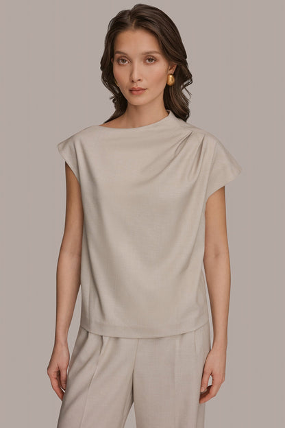 ASYMMETRIC DRAPE BLOUSE - Tuscan Grey