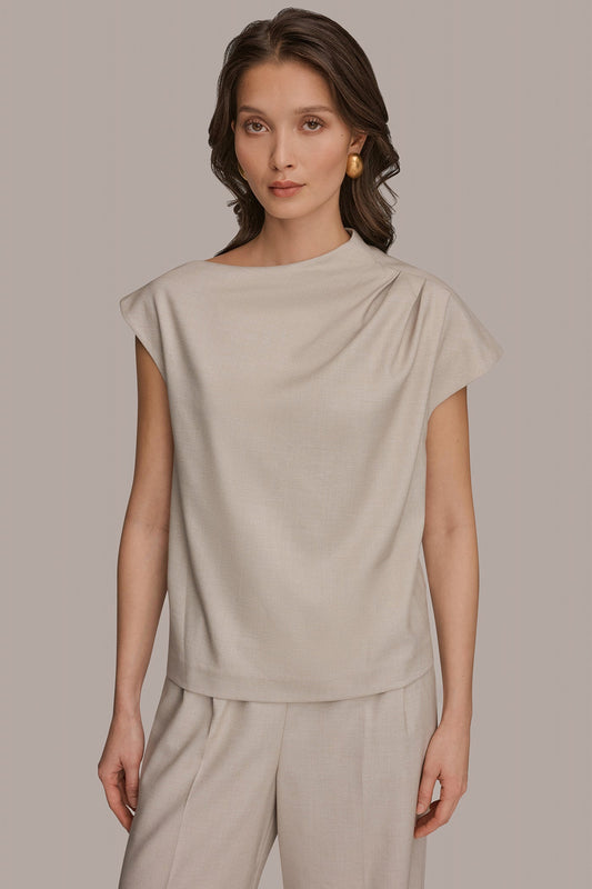 ASYMMETRIC DRAPE BLOUSE - Tuscan Grey