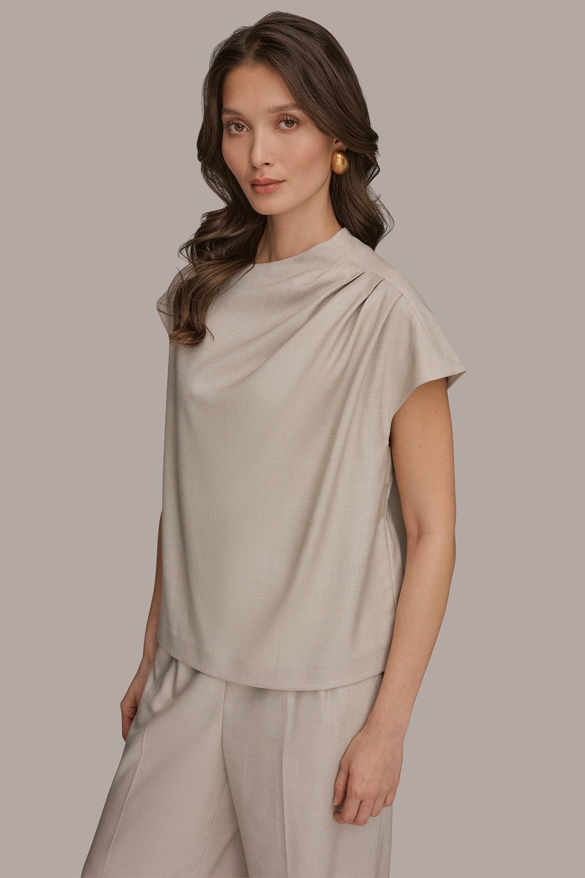 ASYMMETRIC DRAPE BLOUSE - Tuscan Grey
