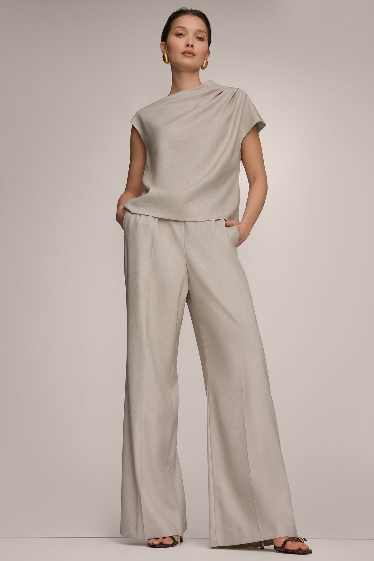 ASYMMETRIC DRAPE BLOUSE - Tuscan Grey