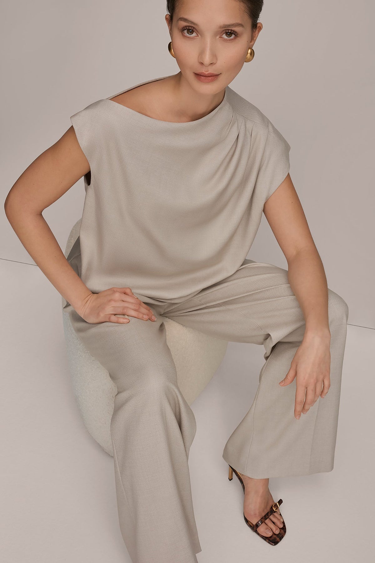 ASYMMETRIC DRAPE BLOUSE - Tuscan Grey